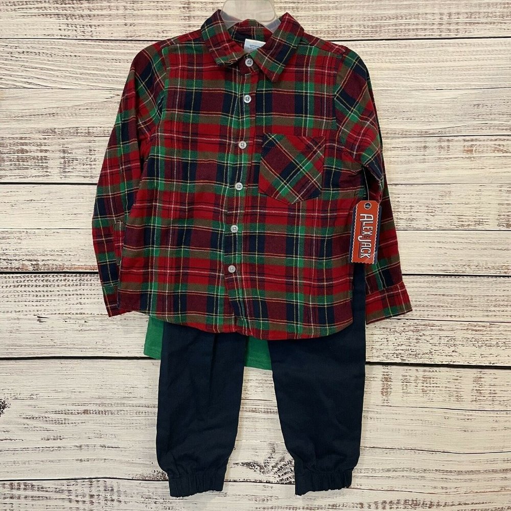 Boy’s NWT Alex & Jack Long Sleeved Flannel Dino Top & Pants 3pc Set Sz 6